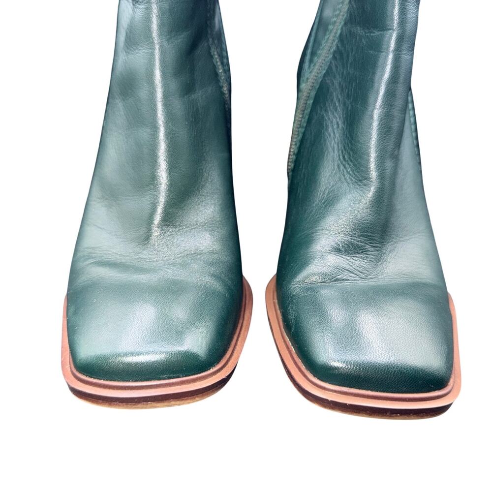 Franco Sarto Stevie Green Leather Ankle Boots Block Heel Size 5.5 - Picture 3 of 12